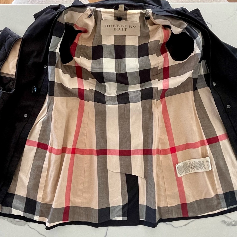 Burberry Trench Rain Coat Black Belted Jacket with Removable Liner & Hood Size 4 - Picture 6 of 16